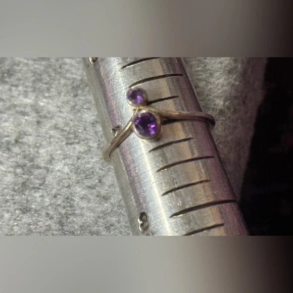 🟠Sterling Silver Ring With 2 Faceted Amethyst - Picture 4 of 4